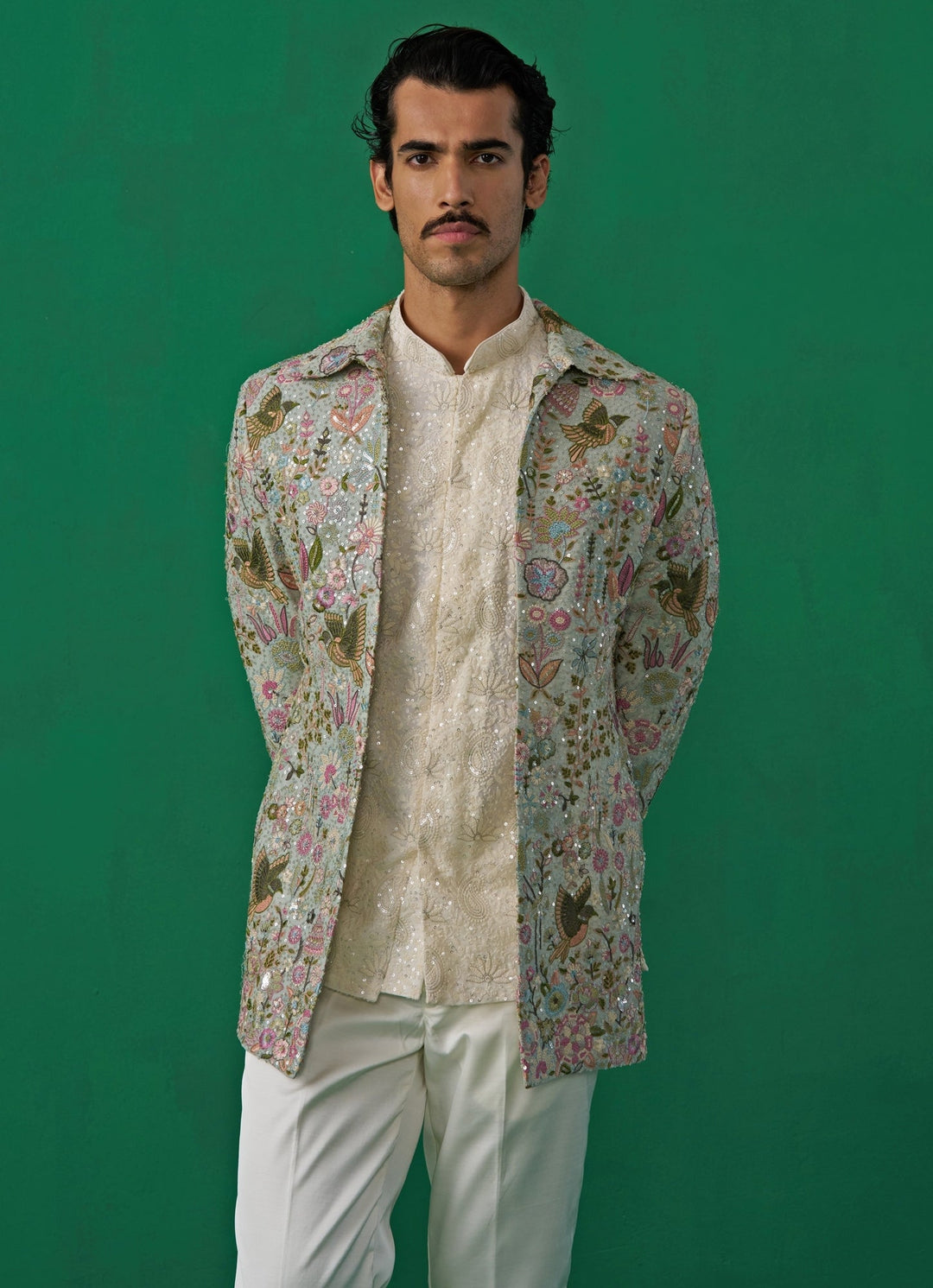 Sky Blue Floral Embroidered Georgette Jodhpuri Set Kalpraag - Fabilicious Fashion