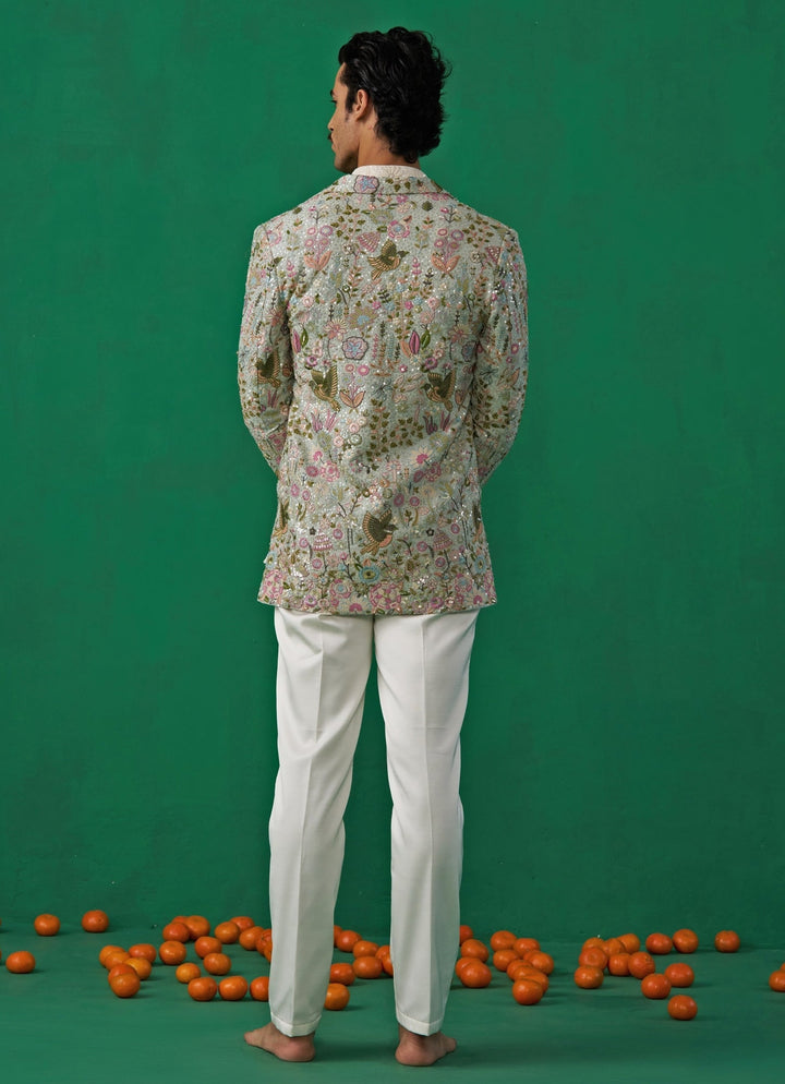 Sky Blue Floral Embroidered Georgette Jodhpuri Set Kalpraag - Fabilicious Fashion