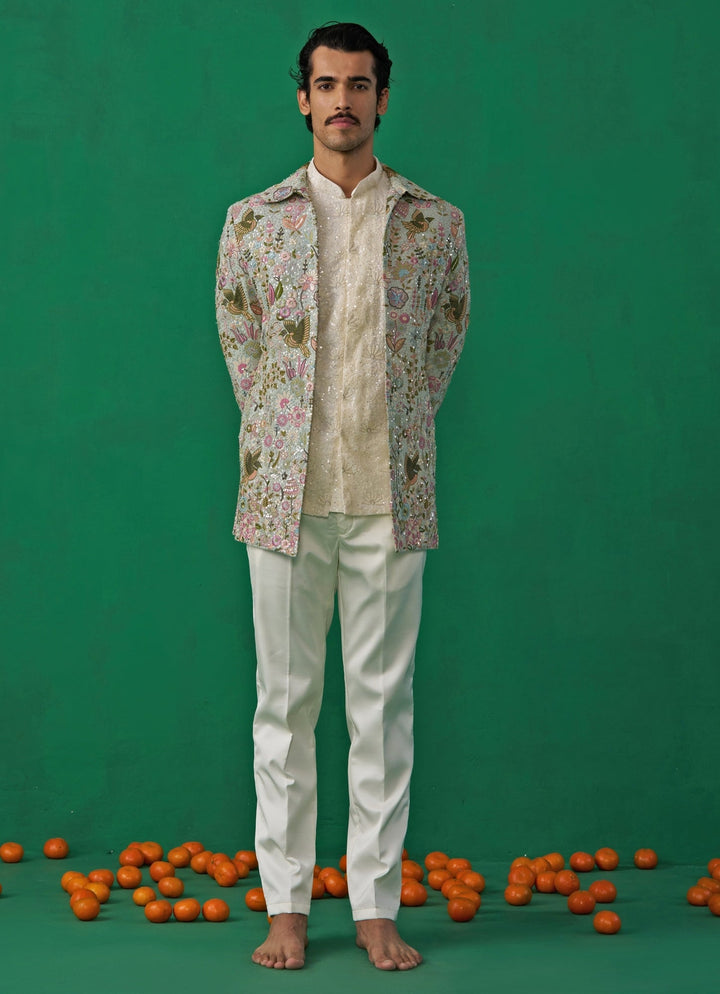 Sky Blue Floral Embroidered Georgette Jodhpuri Set Kalpraag - Fabilicious Fashion