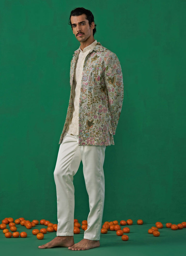 Sky Blue Floral Embroidered Georgette Jodhpuri Set Kalpraag - Fabilicious Fashion