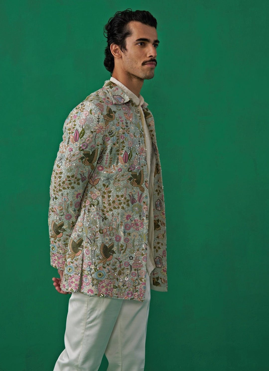 Sky Blue Floral Embroidered Georgette Jodhpuri Set Kalpraag - Fabilicious Fashion