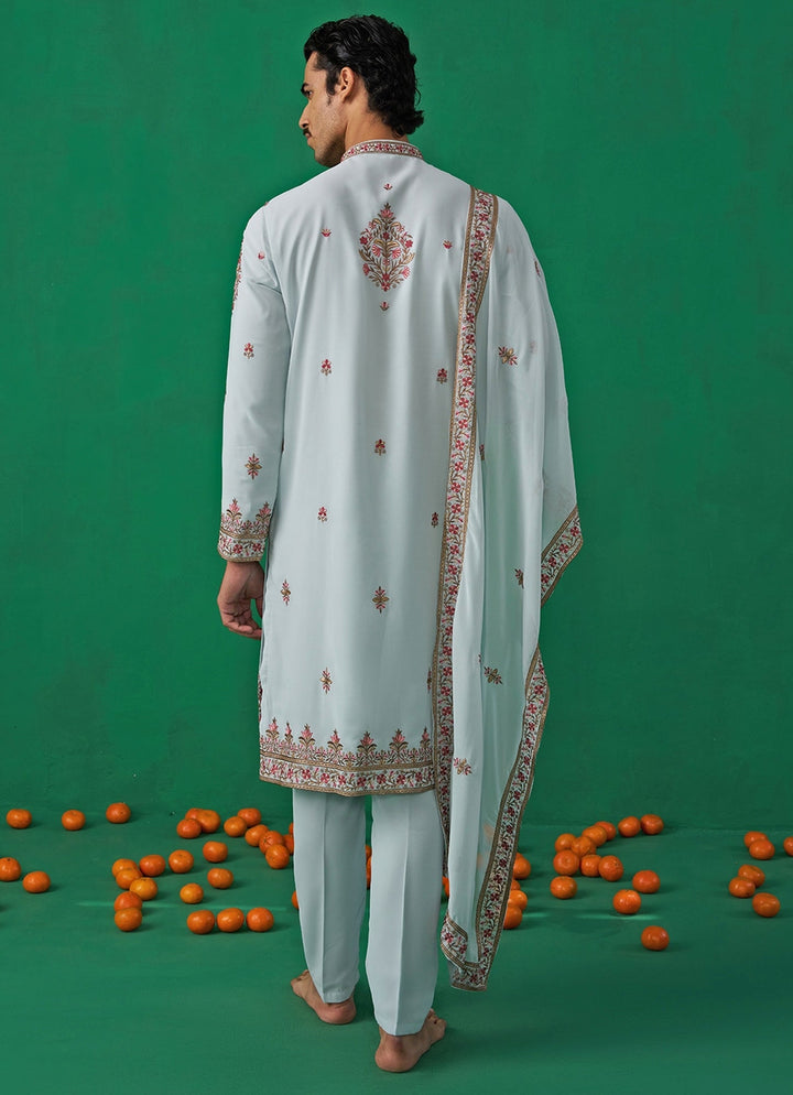 Sky Blue Floral Embroidered Georgette Kurta Set Kalpraag - Fabilicious Fashion