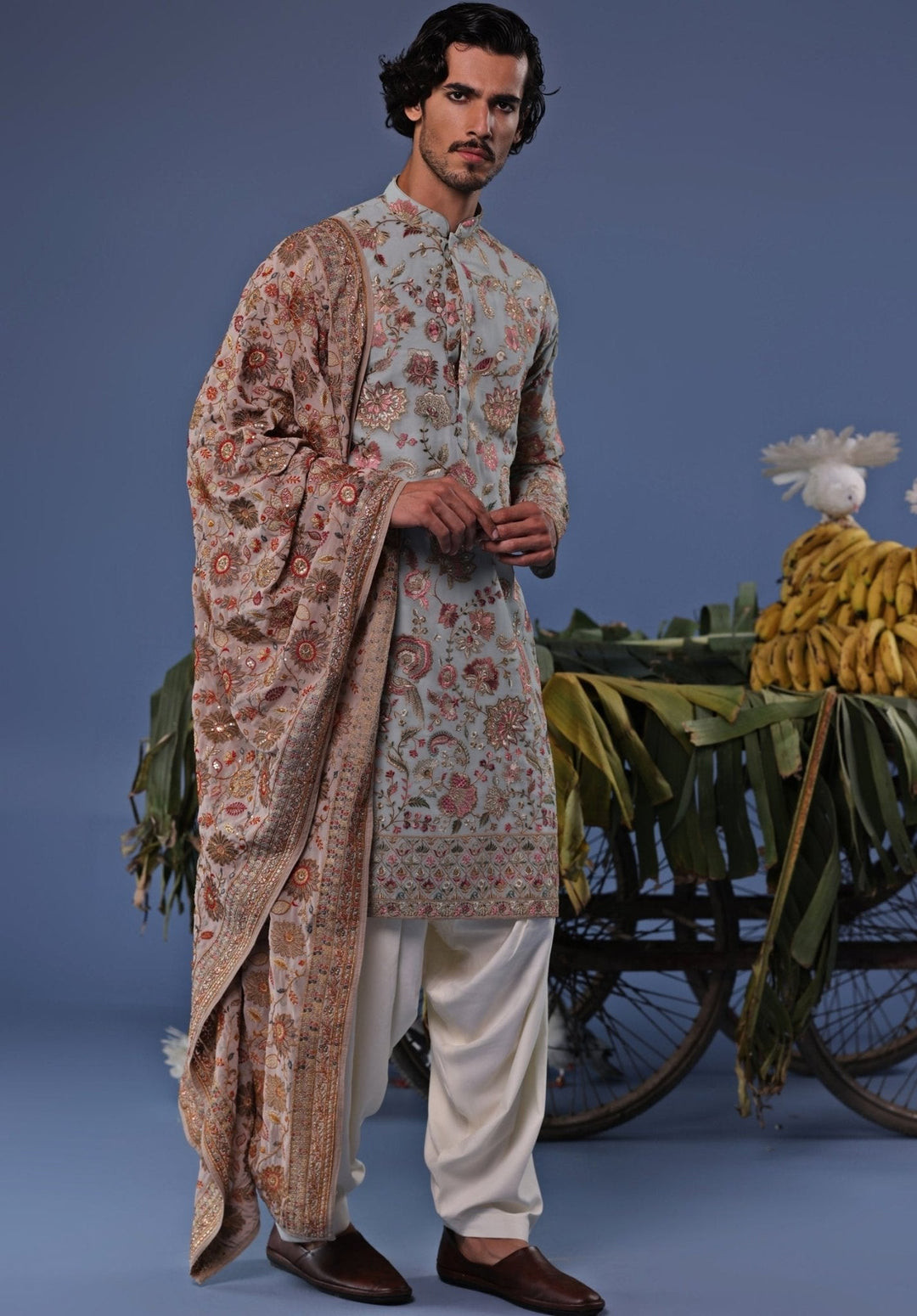 Sky Blue Floral Embroidered Kurta Patiala Set Kalpraag - Fabilicious Fashion