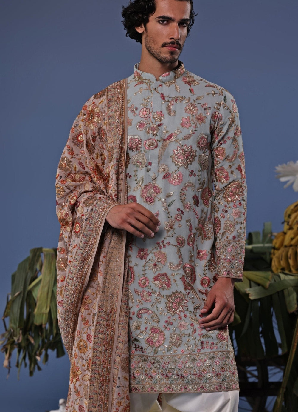 Sky Blue Floral Embroidered Kurta Patiala Set Kalpraag - Fabilicious Fashion