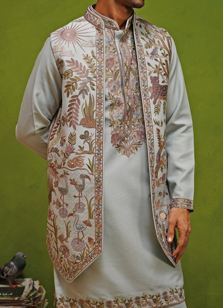 Kalpraag Sky Blue Georgette Kurta Jacket SetFabilicious Fashion