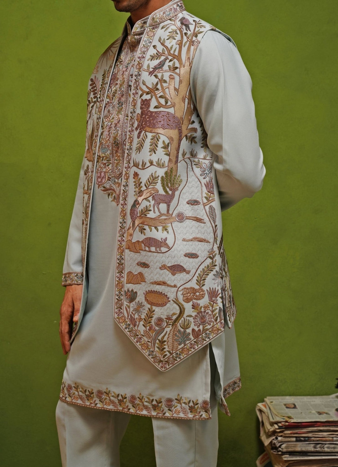 Kalpraag Sky Blue Georgette Kurta Jacket SetFabilicious Fashion