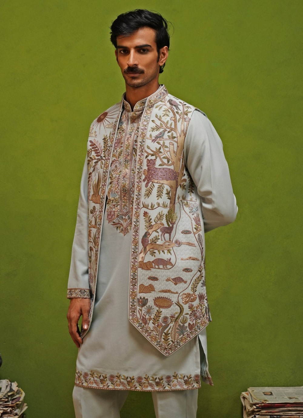 Kalpraag Sky Blue Georgette Kurta Jacket SetFabilicious Fashion