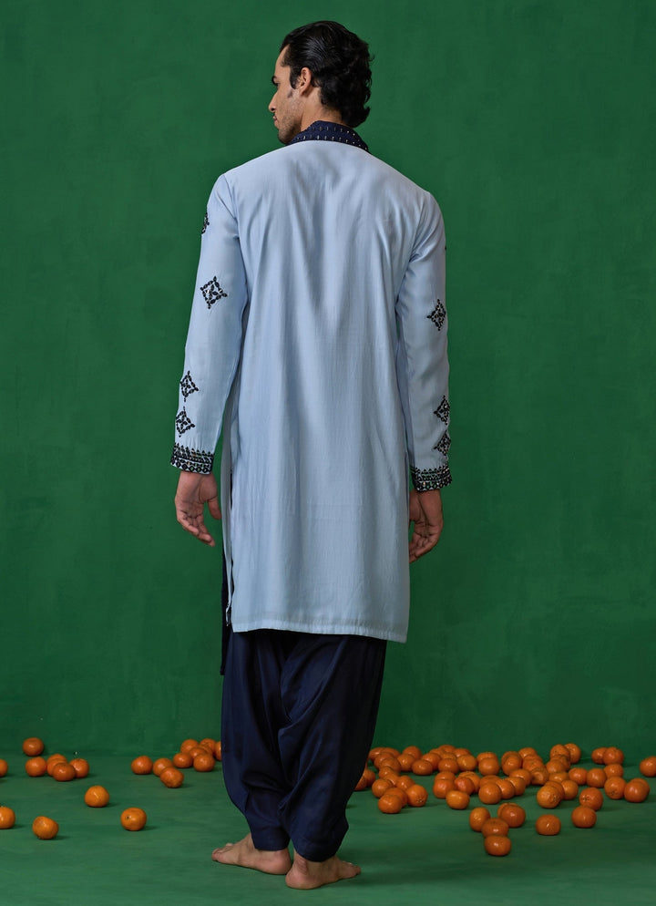 Sky Blue Mirror Embroidered Silk Kurta Set Kalpraag - Fabilicious Fashion