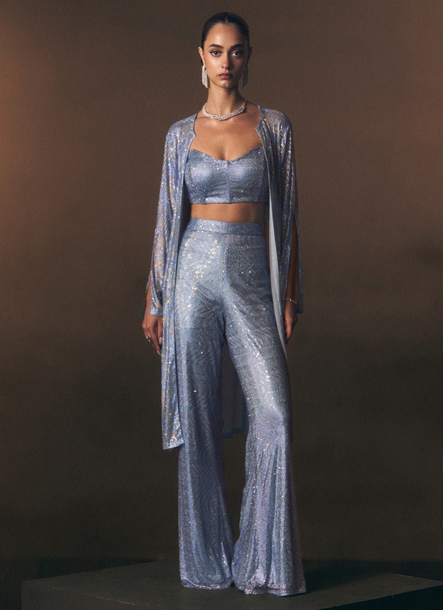 Angad Singh Sky Blue Soft Net Blouse Sharara With JacketFabilicious Fashion