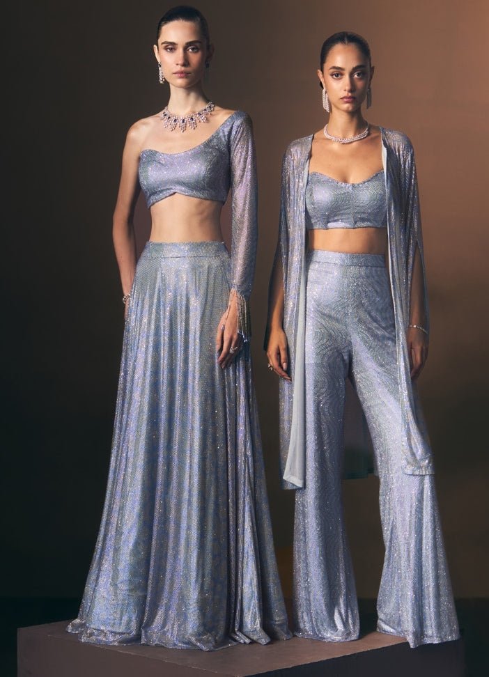 Angad Singh Sky Blue Soft Net Blouse Sharara With JacketFabilicious Fashion