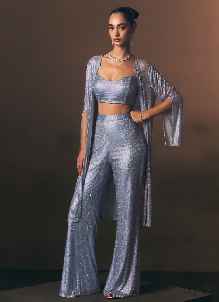 Angad Singh Sky Blue Soft Net Blouse Sharara With JacketFabilicious Fashion