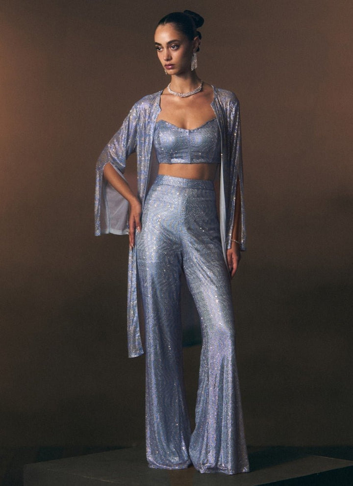 Angad Singh Sky Blue Soft Net Blouse Sharara With JacketFabilicious Fashion