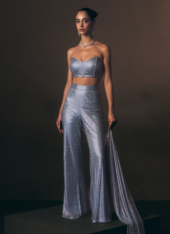 Angad Singh Sky Blue Soft Net Blouse Sharara With JacketFabilicious Fashion