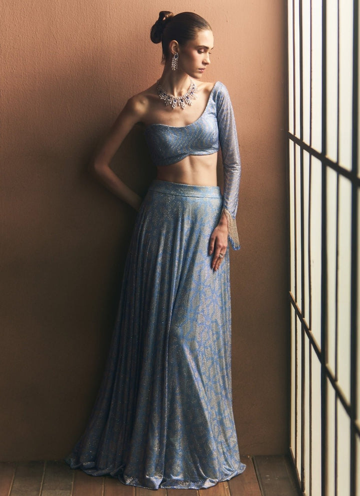Angad Singh Sky Blue Soft Net Lehenga SetFabilicious Fashion