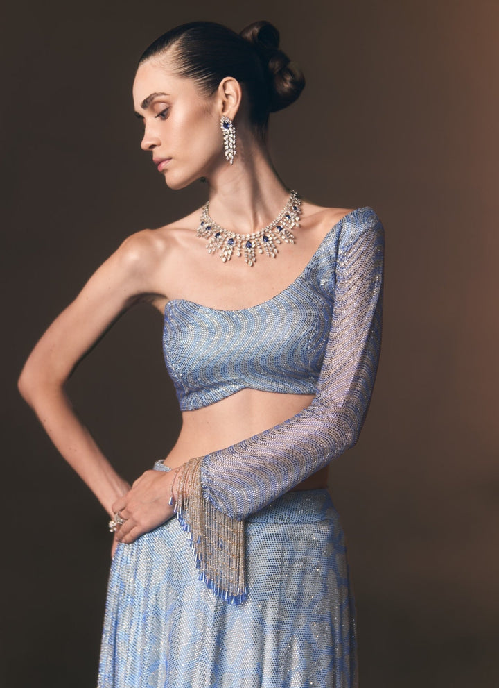 Angad Singh Sky Blue Soft Net Lehenga SetFabilicious Fashion