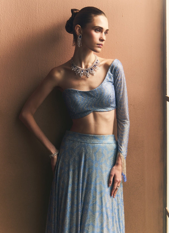 Angad Singh Sky Blue Soft Net Lehenga SetFabilicious Fashion