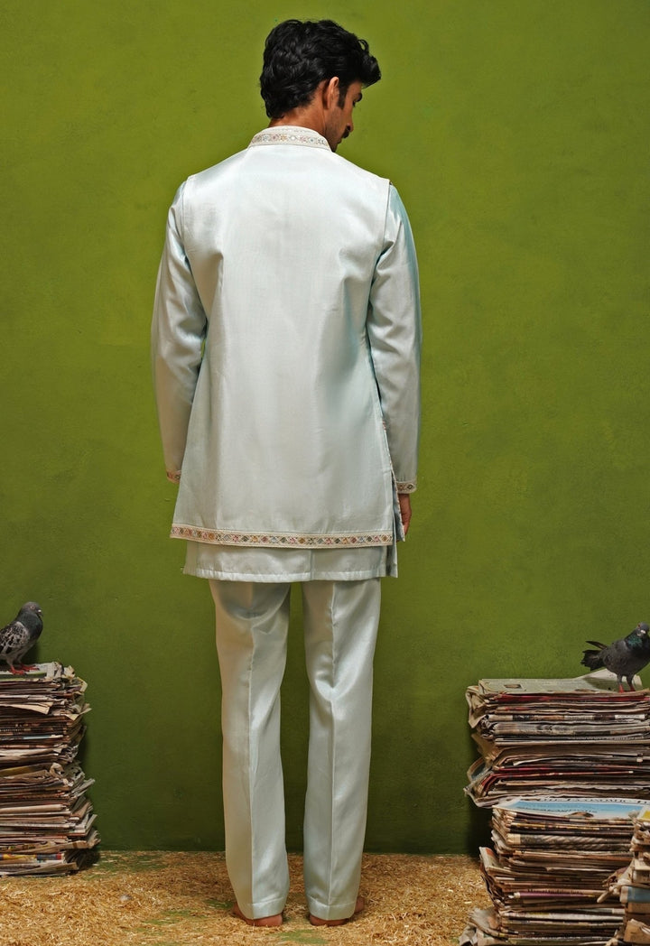 Kalpraag Sky Blue Tissue Silk Nehru Jacket SetFabilicious Fashion