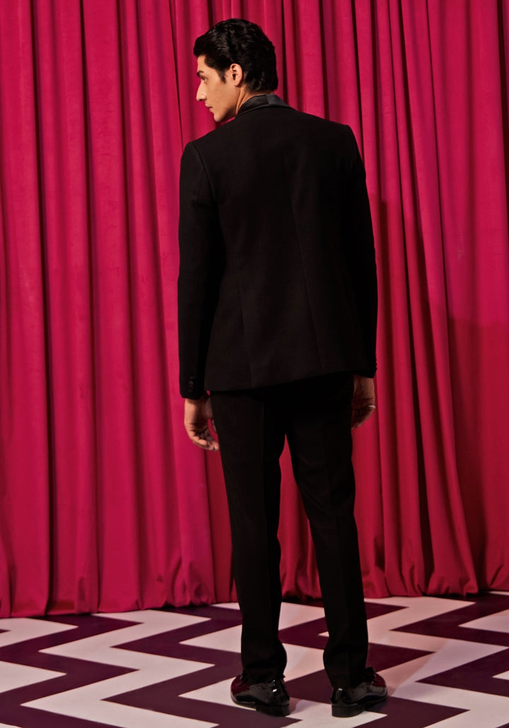 Sleek Black Tuxedo Set Contrast by Parth - Fabilicious Fashion