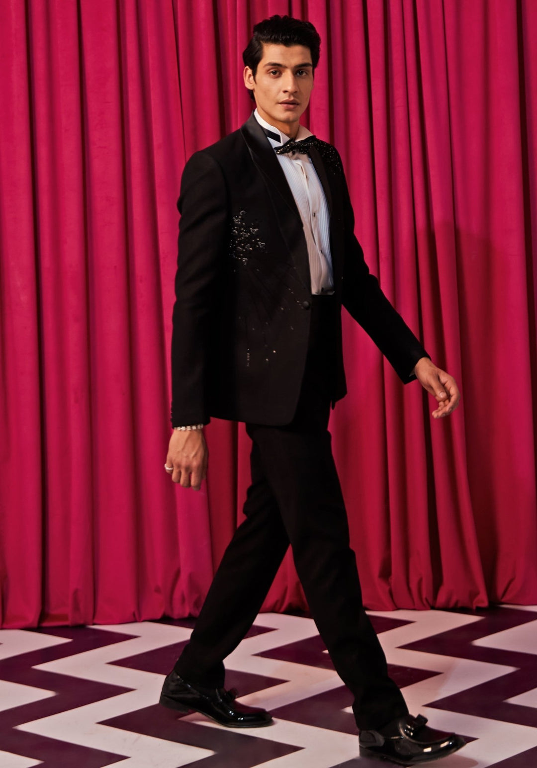 Sleek Black Tuxedo Set Contrast by Parth - Fabilicious Fashion