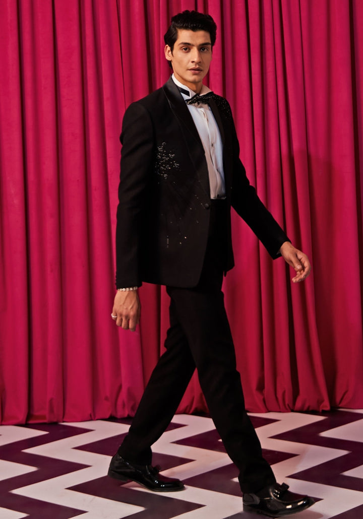 Sleek Black Tuxedo Set Contrast by Parth - Fabilicious Fashion