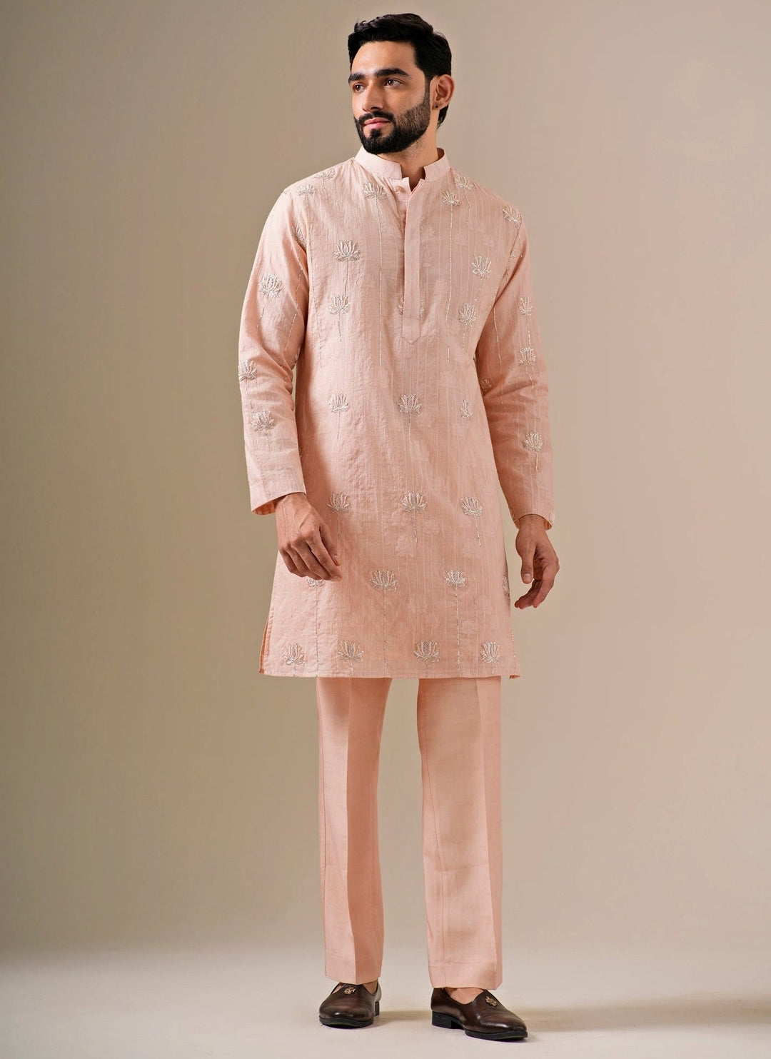 Darzi House Soft Peach Cotton Jacquard Kurta SetFabilicious Fashion