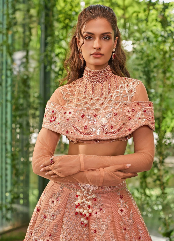 Jigar and Nikita Soft Peach Organza Bridal Lehenga SetFabilicious Fashion