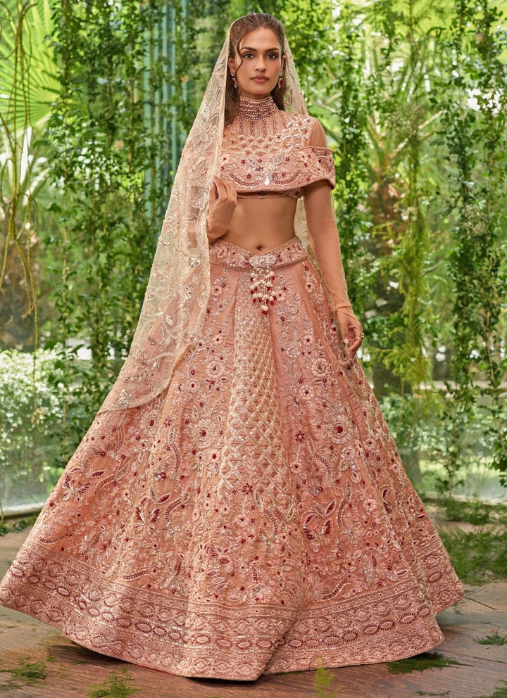 Jigar and Nikita Soft Peach Organza Bridal Lehenga SetFabilicious Fashion