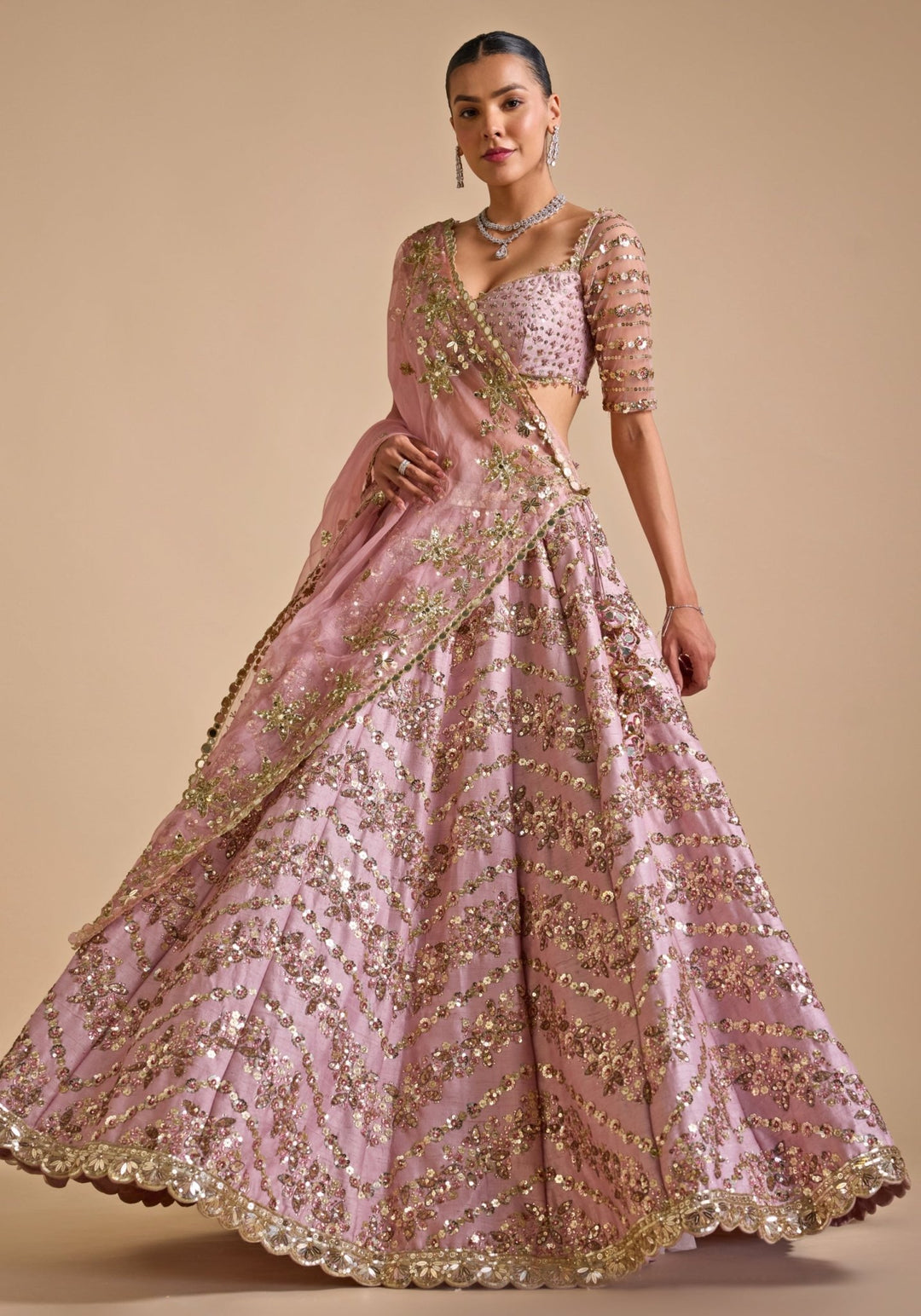 Soft Pink Bridal Lehenga set Prevasu - Fabilicious Fashion