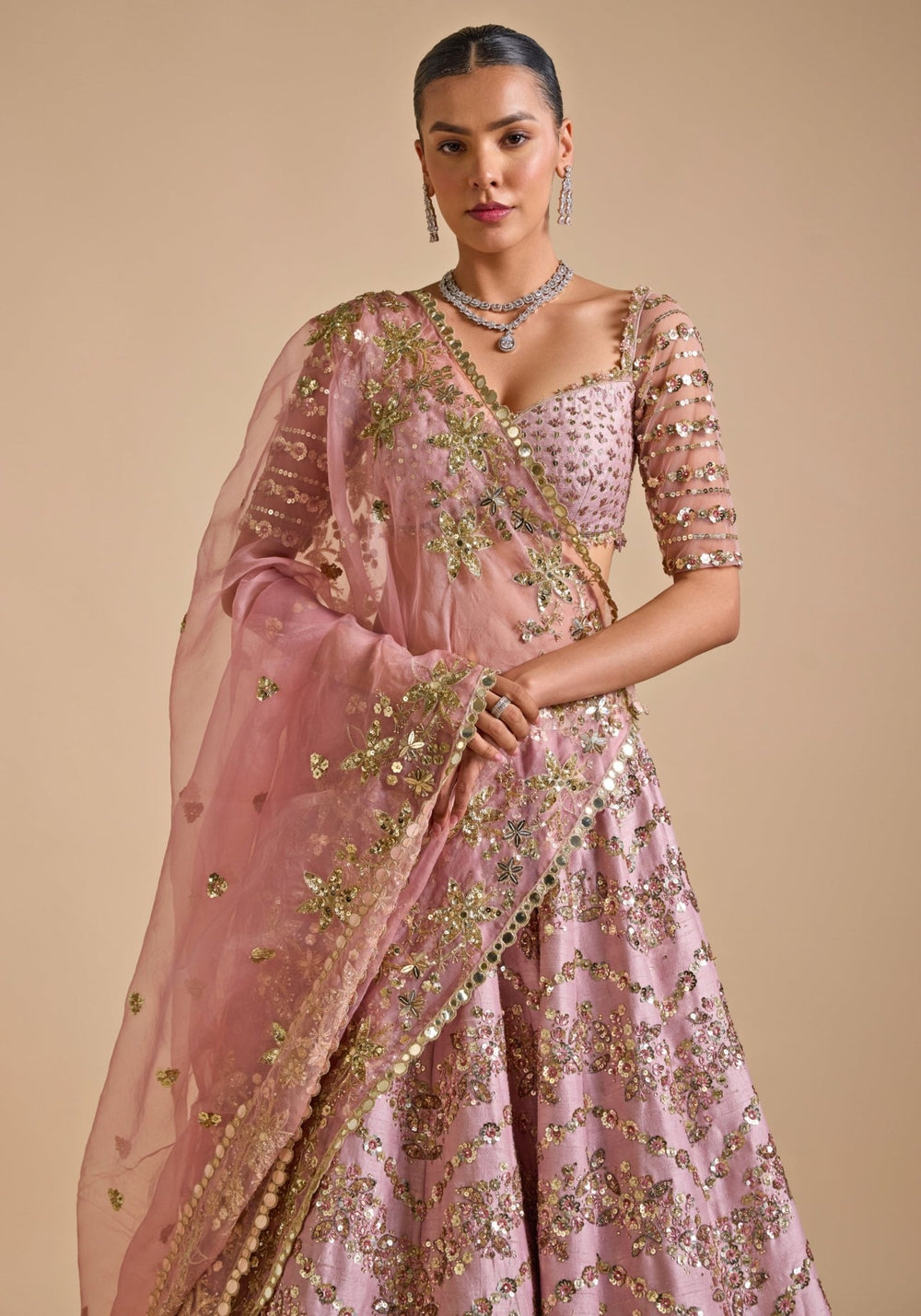 Soft Pink Bridal Lehenga set Prevasu - Fabilicious Fashion