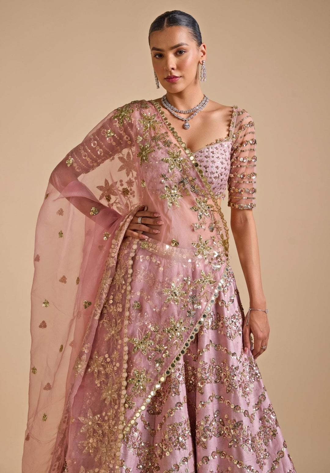 Soft Pink Bridal Lehenga set Prevasu - Fabilicious Fashion