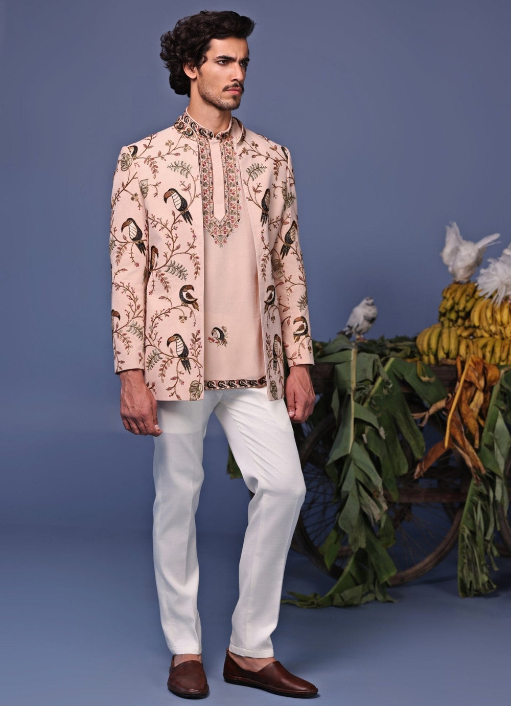 Soft Pink Embroidered Jodhpuri Jacket Set Kalpraag - Fabilicious Fashion