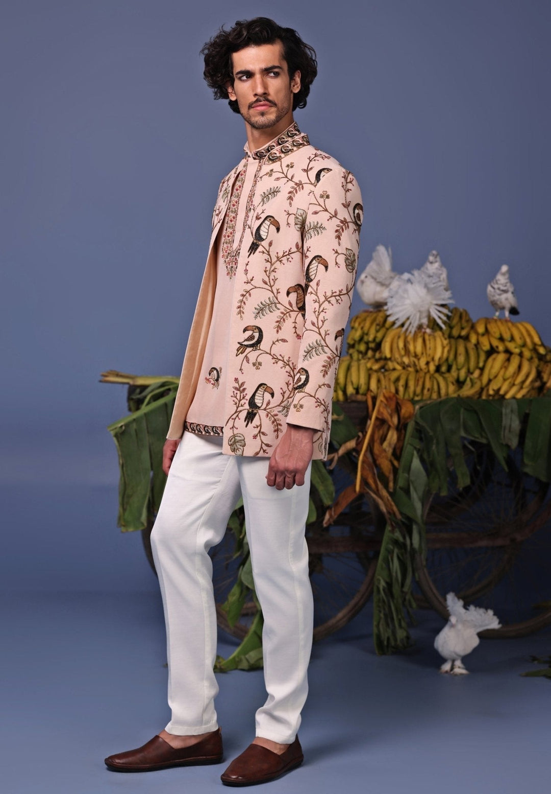 Soft Pink Embroidered Jodhpuri Jacket Set Kalpraag - Fabilicious Fashion