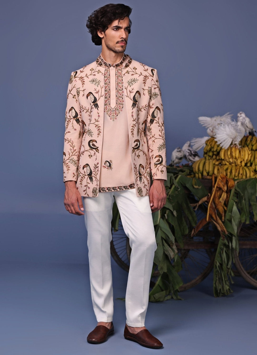 Soft Pink Embroidered Jodhpuri Jacket Set Kalpraag - Fabilicious Fashion