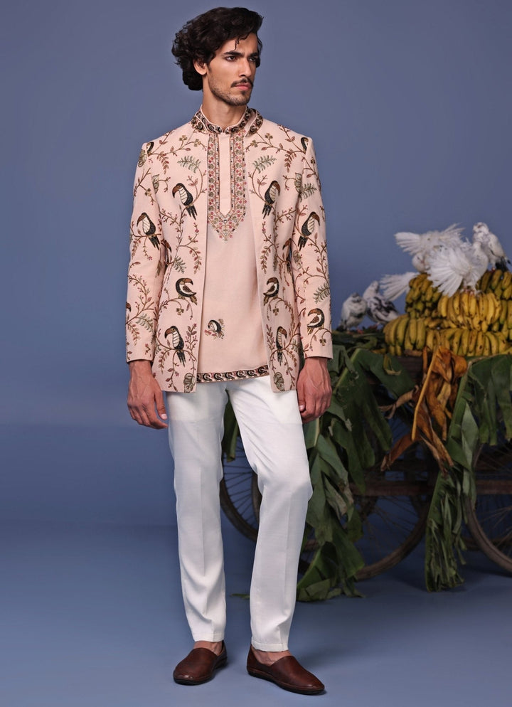 Soft Pink Embroidered Jodhpuri Jacket Set Kalpraag - Fabilicious Fashion