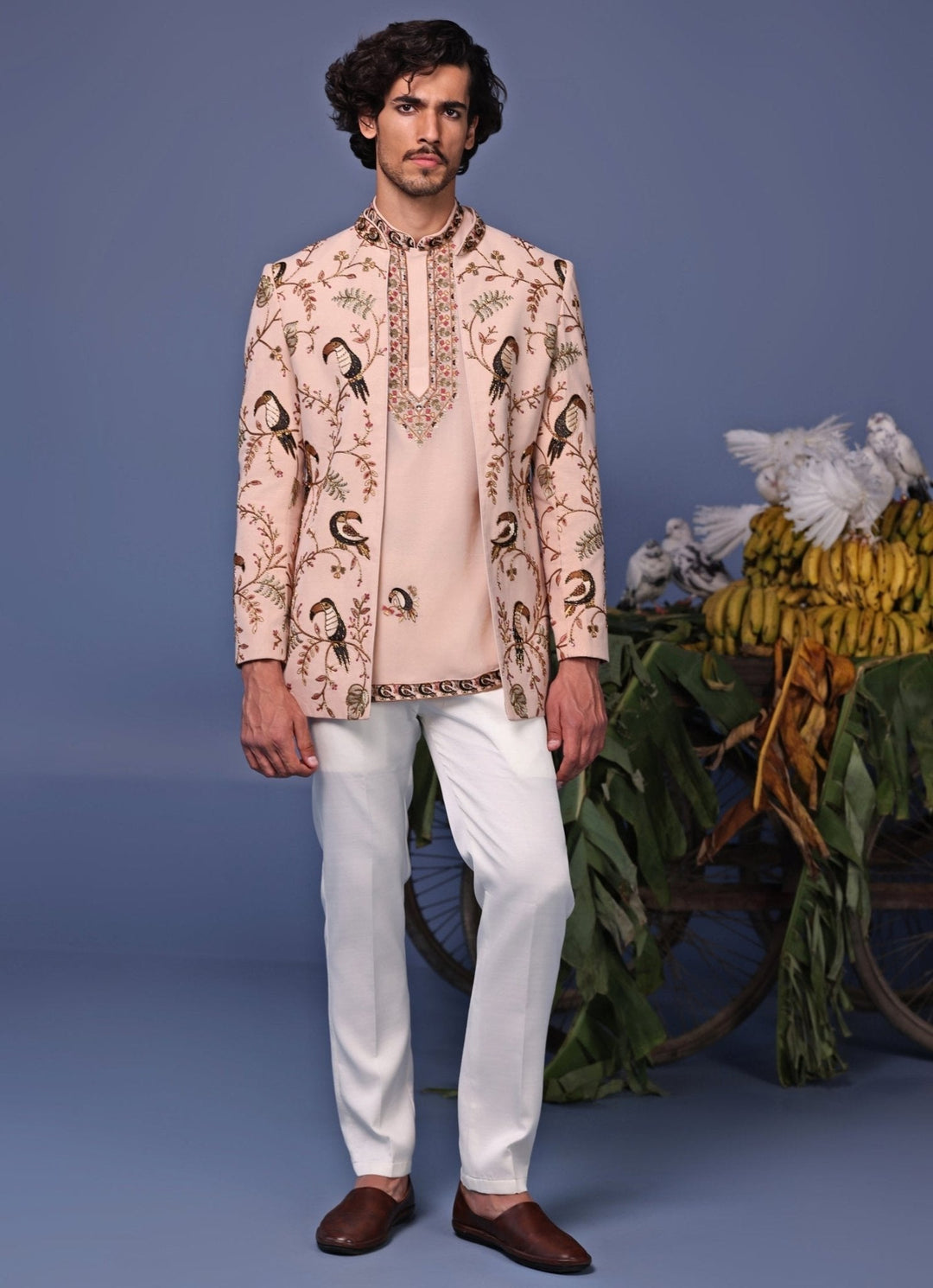 Soft Pink Embroidered Jodhpuri Jacket Set Kalpraag - Fabilicious Fashion