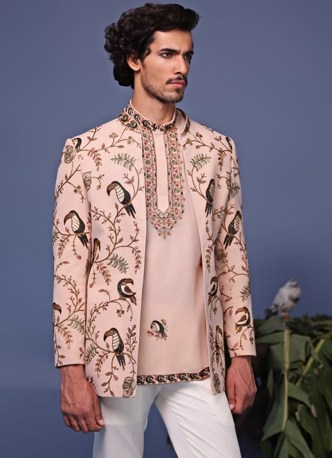 Soft Pink Embroidered Jodhpuri Jacket Set Kalpraag - Fabilicious Fashion
