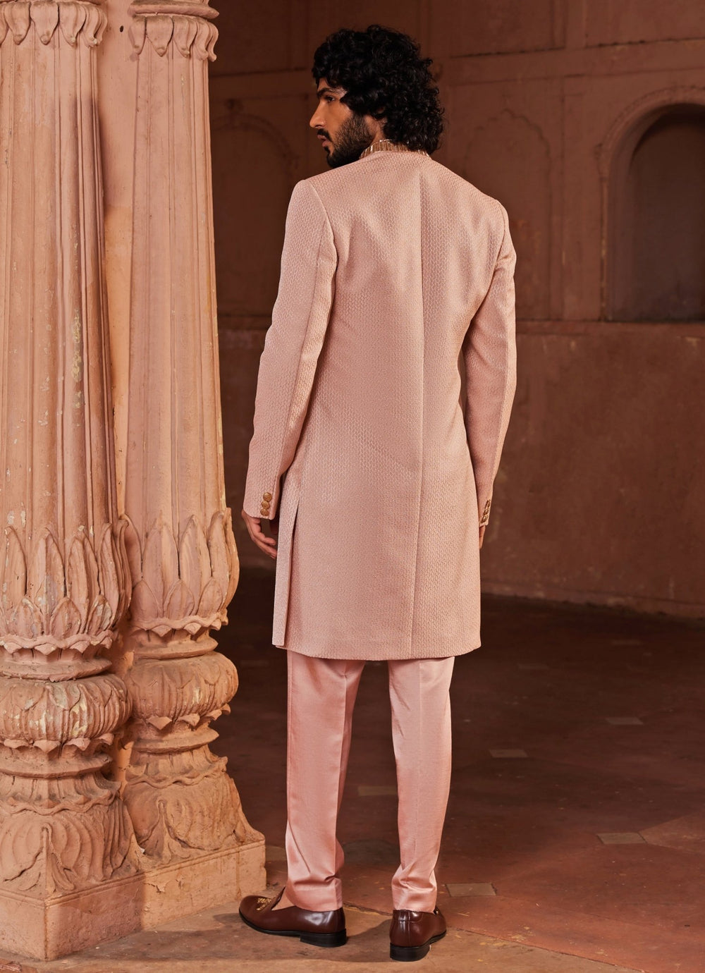 Soft Pink Embroidered Sherwani Set Contrast By Parth - Fabilicious Fashion