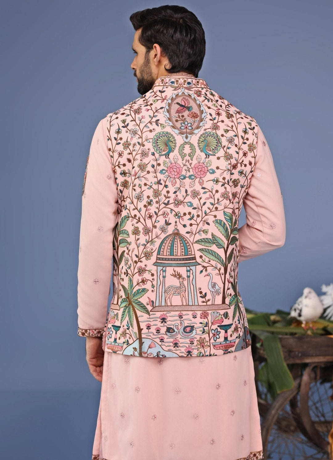 Soft Pink Georgette Kurta Set with Embroidered Jacket Kalpraag - Fabilicious Fashion