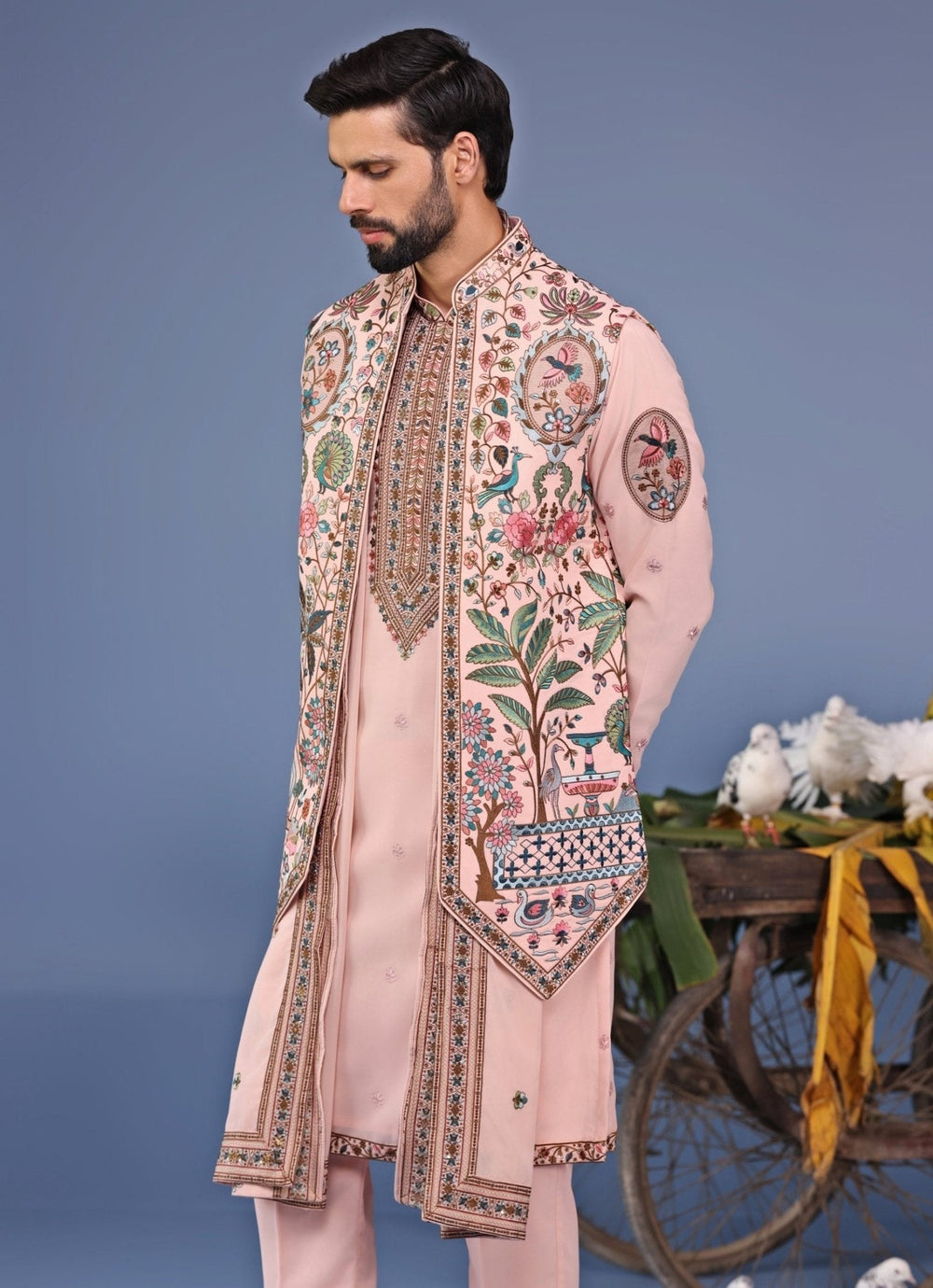 Soft Pink Georgette Kurta Set with Embroidered Jacket Kalpraag - Fabilicious Fashion