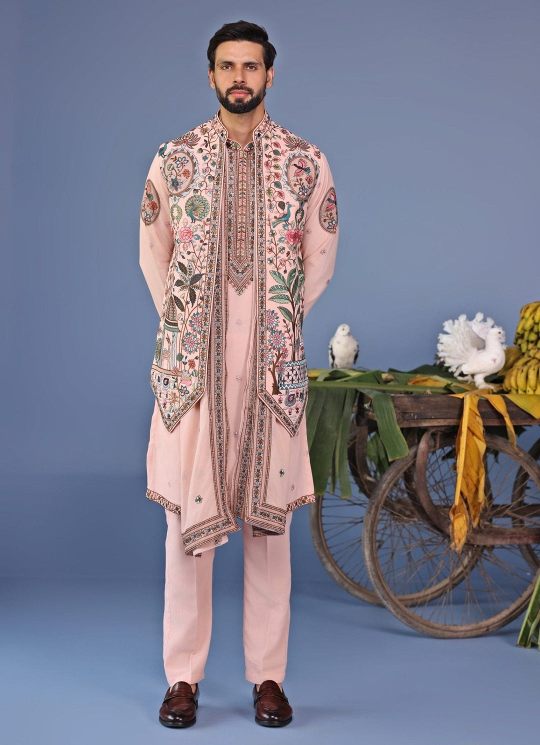 Soft Pink Georgette Kurta Set with Embroidered Jacket Kalpraag - Fabilicious Fashion