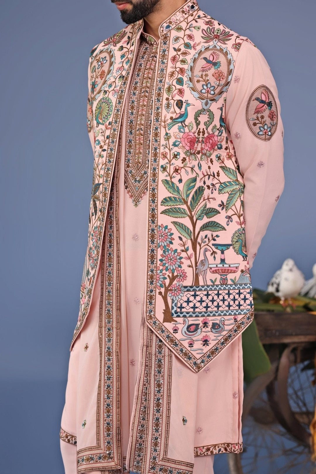 Soft Pink Georgette Kurta Set with Embroidered Jacket Kalpraag - Fabilicious Fashion