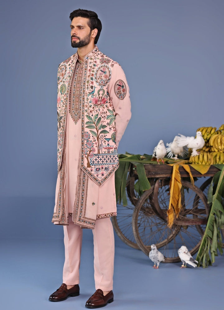 Soft Pink Georgette Kurta Set with Embroidered Jacket Kalpraag - Fabilicious Fashion