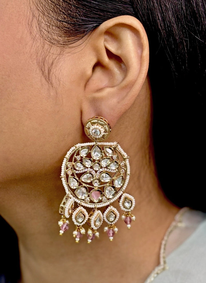 Naymee Soft Pink Kundan ChandbaaliFabilicious Fashion