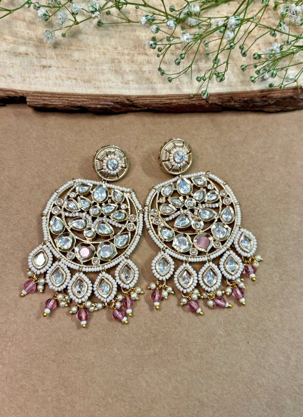Naymee Soft Pink Kundan ChandbaaliFabilicious Fashion