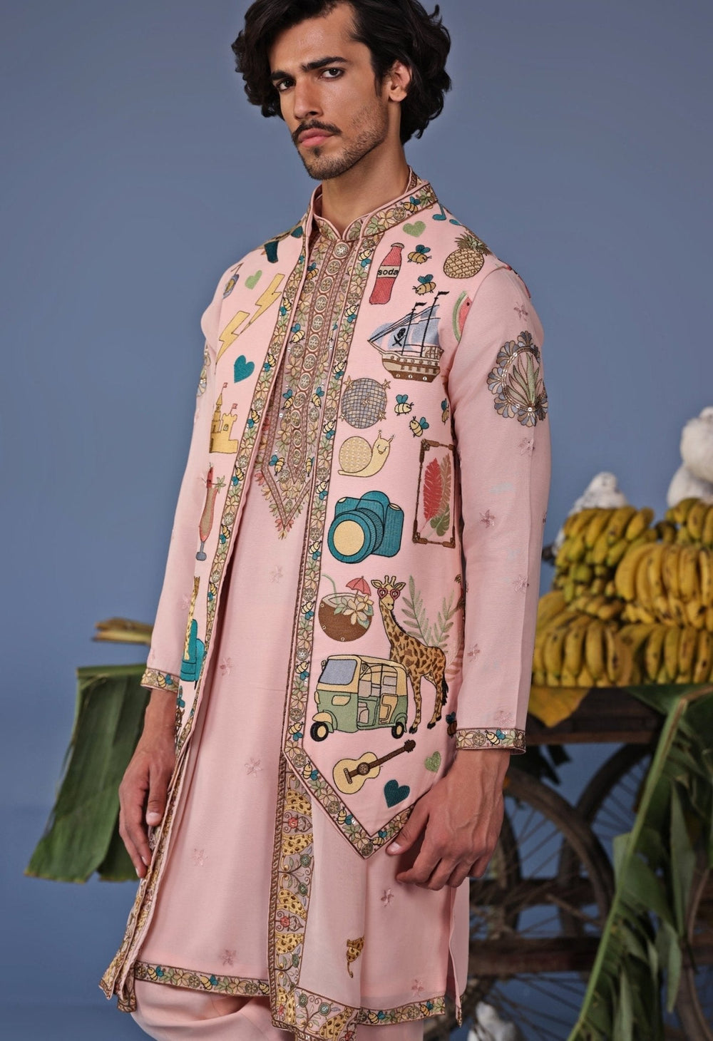 Soft Pink Resham Embroidered Kurta Jacket Set Kalpraag - Fabilicious Fashion