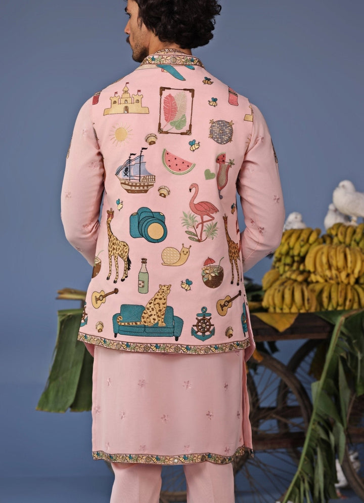 Soft Pink Resham Embroidered Kurta Jacket Set Kalpraag - Fabilicious Fashion