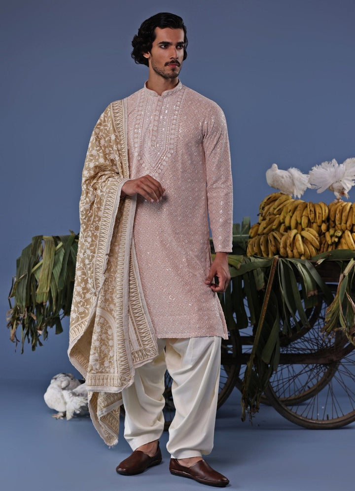 Soft Pink Thread Embroidered Kurta Patiala Pant Set Kalpraag - Fabilicious Fashion