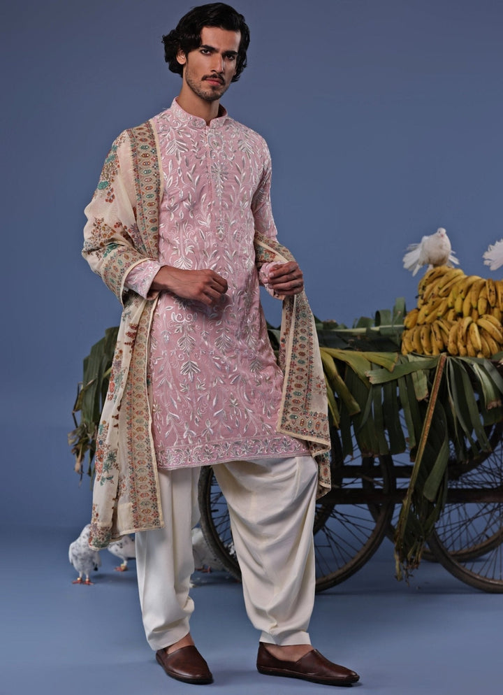 Soft Pink Thread Embroidered Kurta Patiala Set Kalpraag - Fabilicious Fashion