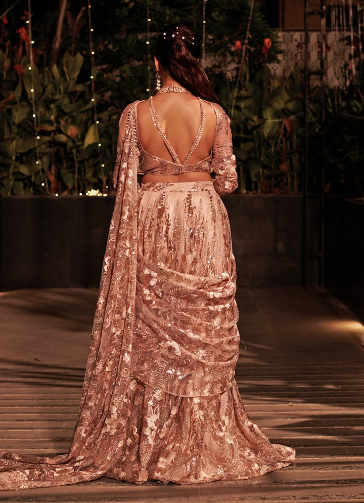 Spiced Coral Pink Embroidered Lehenga Set Jigar and Nikita - Fabilicious Fashion