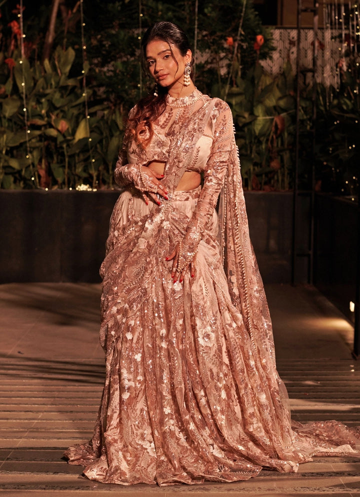 Spiced Coral Pink Embroidered Lehenga Set Jigar and Nikita - Fabilicious Fashion
